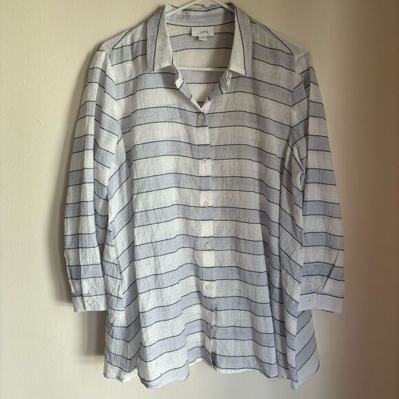 J. JILL Womens Cotton stripped light weight button down size Medium Tall EUC! - Picture 1 of 11